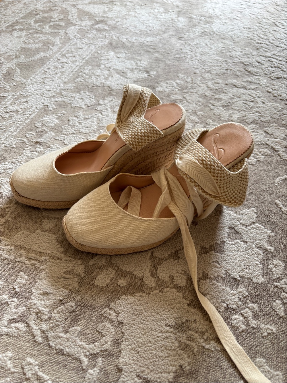 J. Crew Cream Espadrille Wedge Tie-Ankle Heels